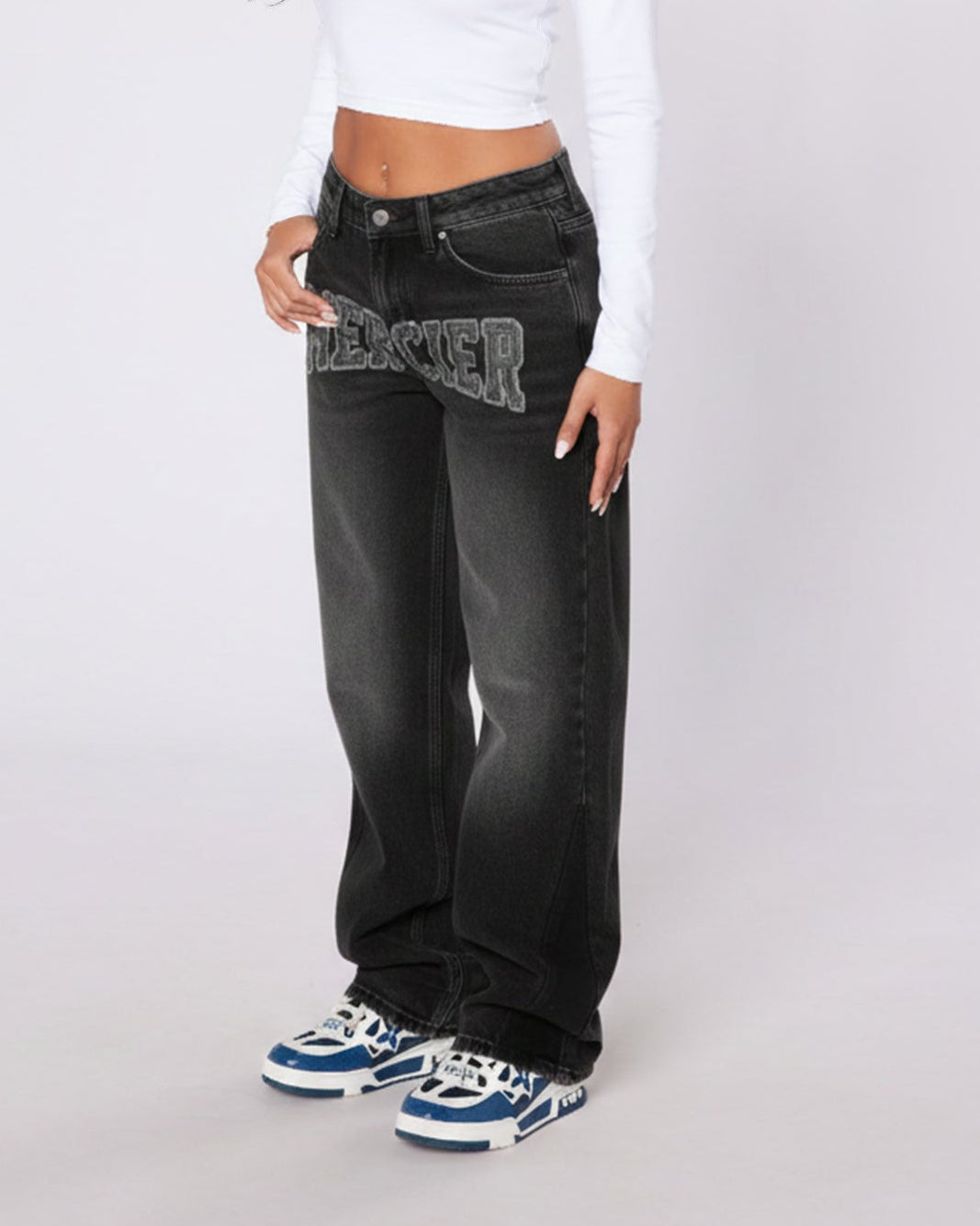 Womens Raw Edge Denim Jeans Black, image 1