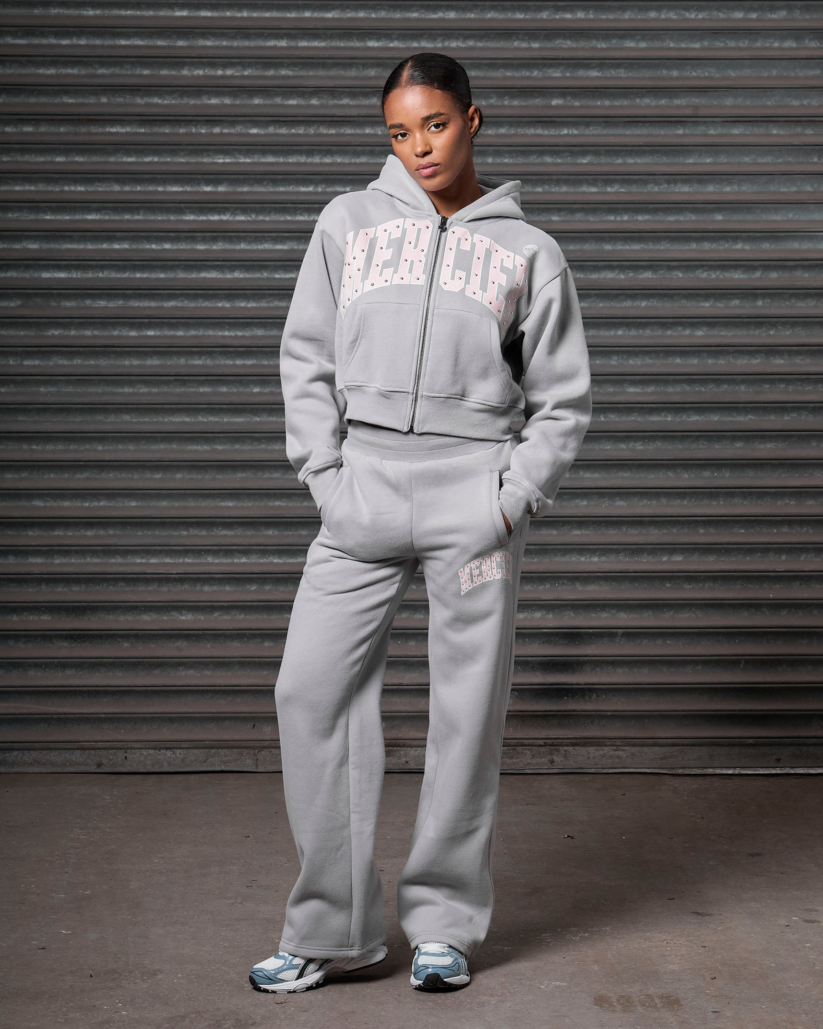 Womens Studded Zip Hoodie Grey, image 6