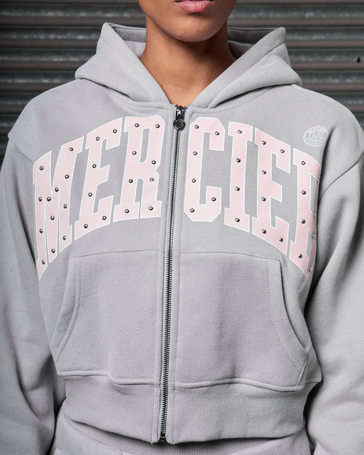 Womens Studded Zip Hoodie Grey, image 4
