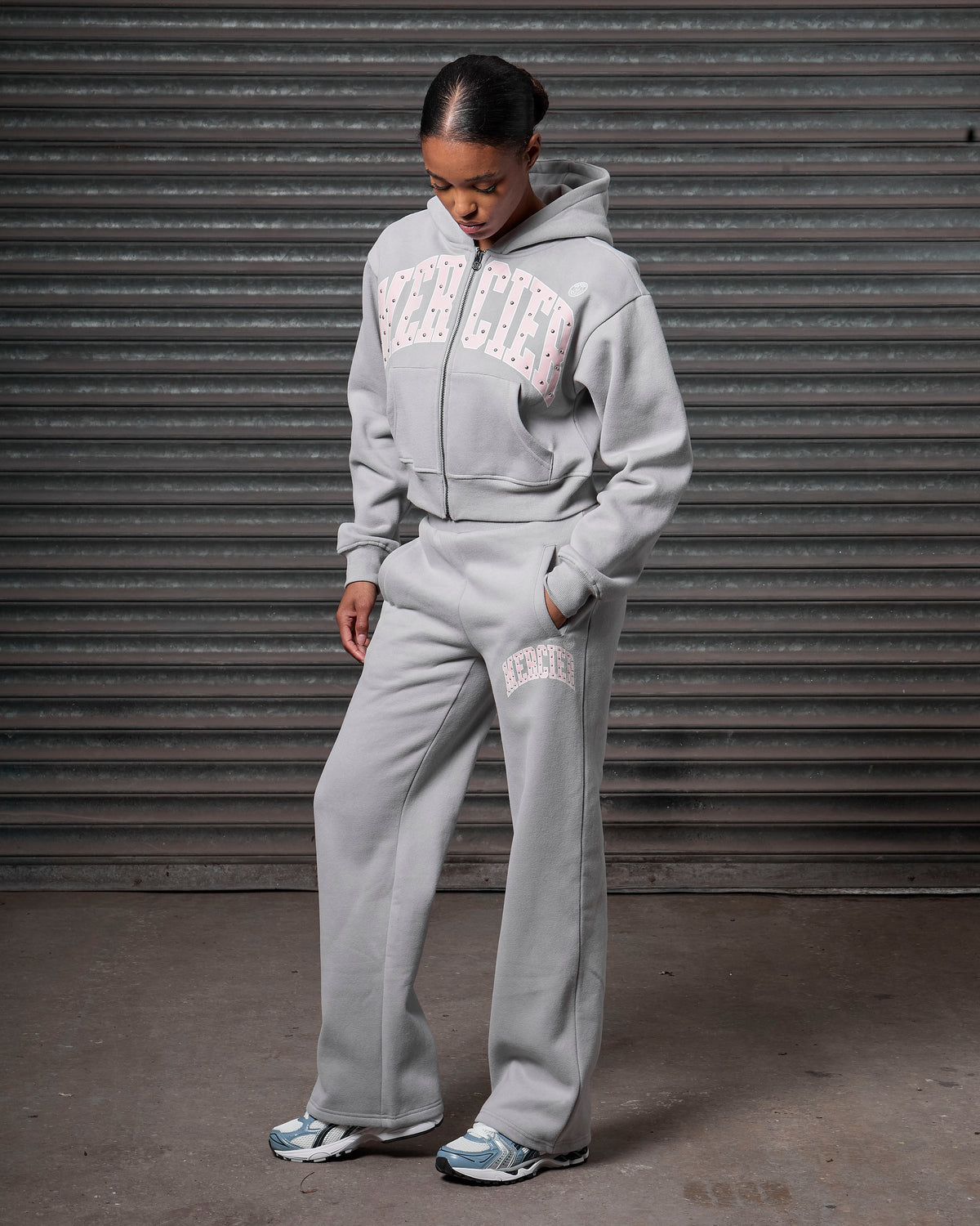Womens Studded Zip Hoodie Grey, image 2