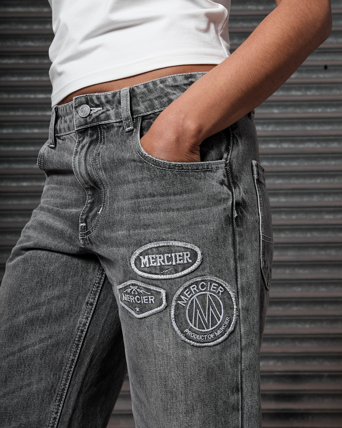 Womens OG Denim Stitch Badge Jeans Grey, image 3