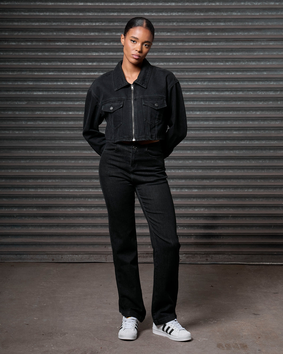 Womens Denim Jacket Black Red, image 3