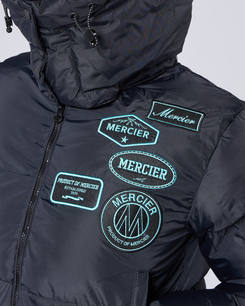 Womens Cropped Puffer Jacket Black/Aqua
