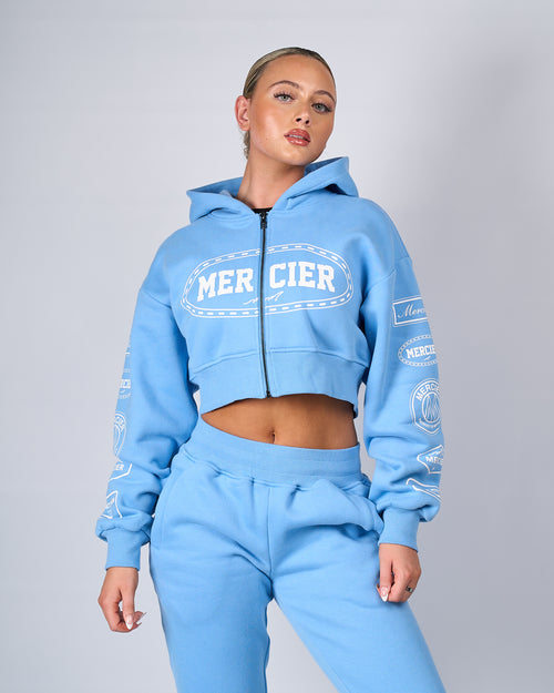 Womens Blue White Compton Zip Hoodie