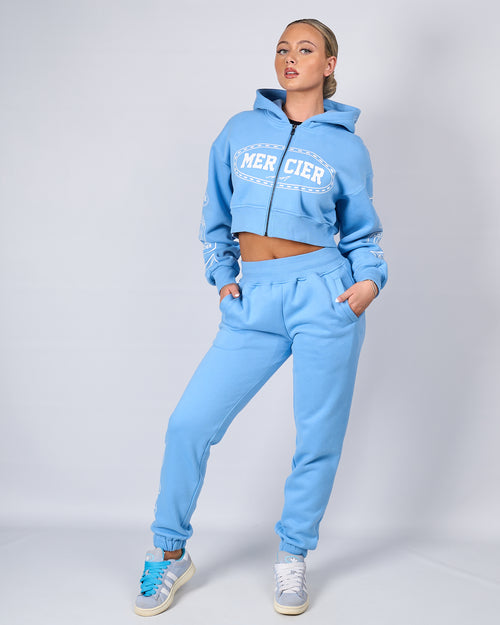 Womens Blue White Compton Zip Hoodie