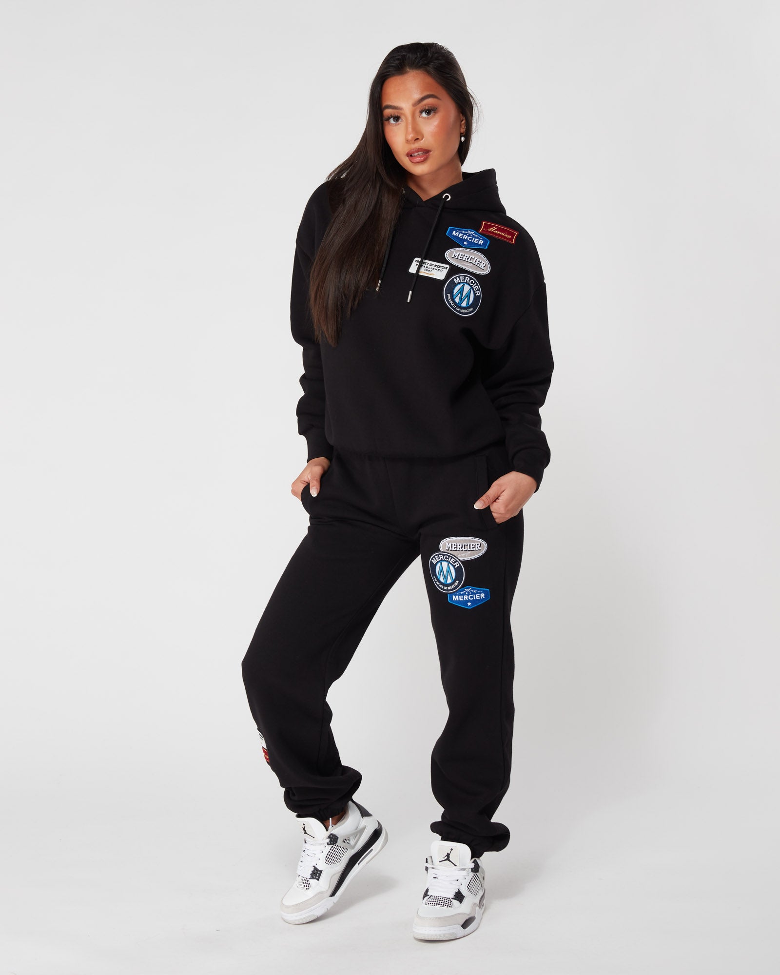 Mercier Tracksuit Womens Black Mercier Printed Badge Hoodie Masdings