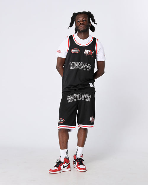 Schwarz Rot Crawford Basketball Shorts