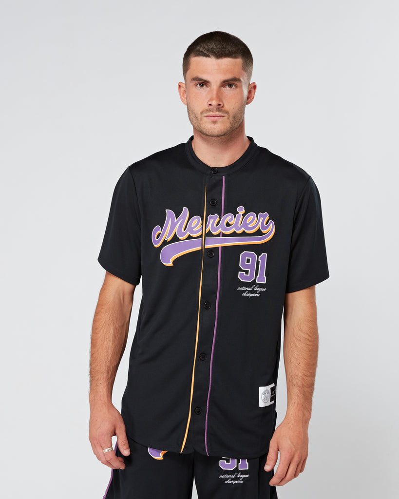 mens mercier baseball jersey shirt black purple emerson