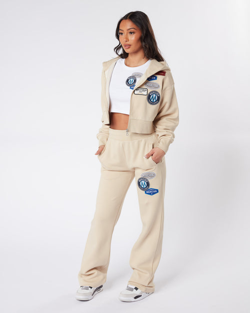 Womens Almond OG Badge Cropped Zip Up