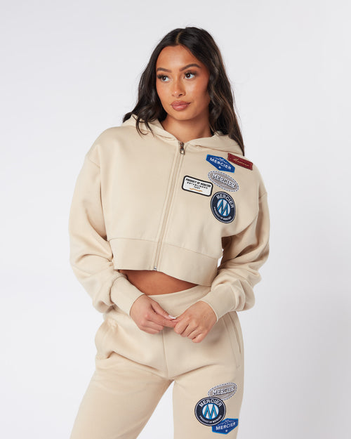 Womens Almond OG Badge Cropped Zip Up