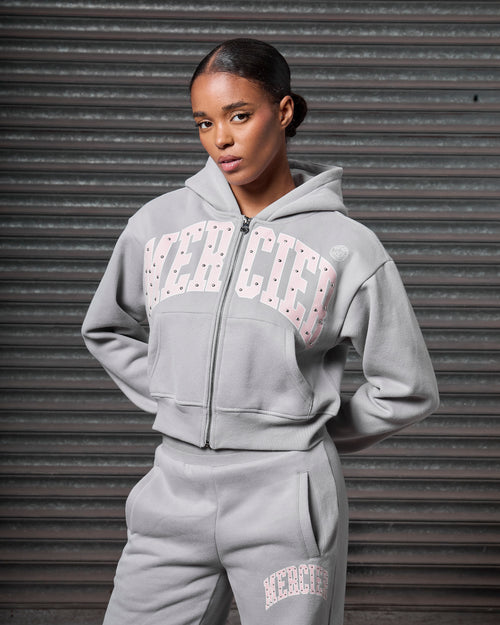 Womens Studded Zip Hoodie Grey