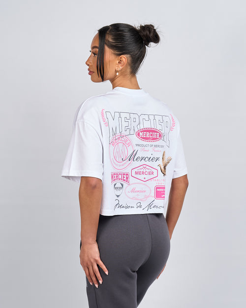 Frauen Weiß Rosa Multi Tour Abgeschnittenes T-Shirt