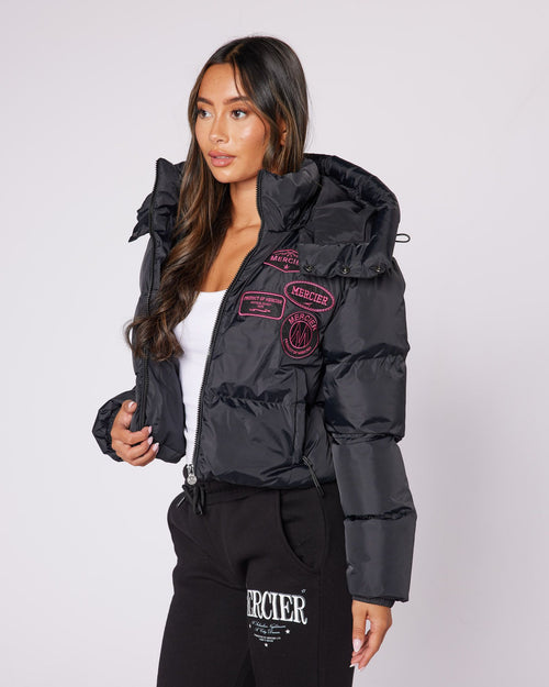 Womens Cropped Puffer Jacket Black/Pink