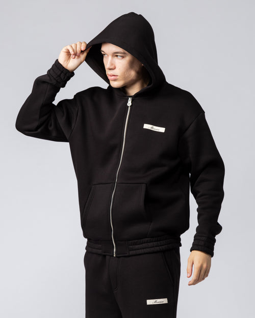 Script Zip Up Hoodie Black