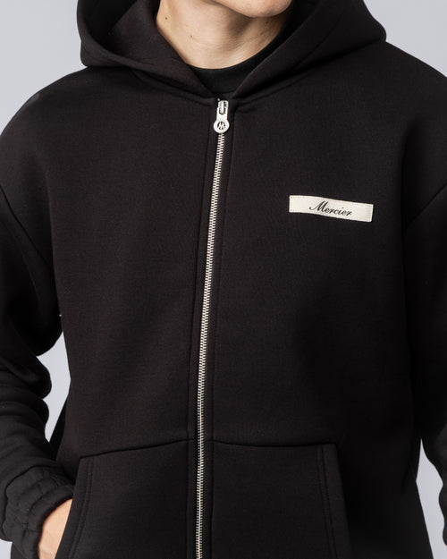 Script Zip Up Hoodie Black