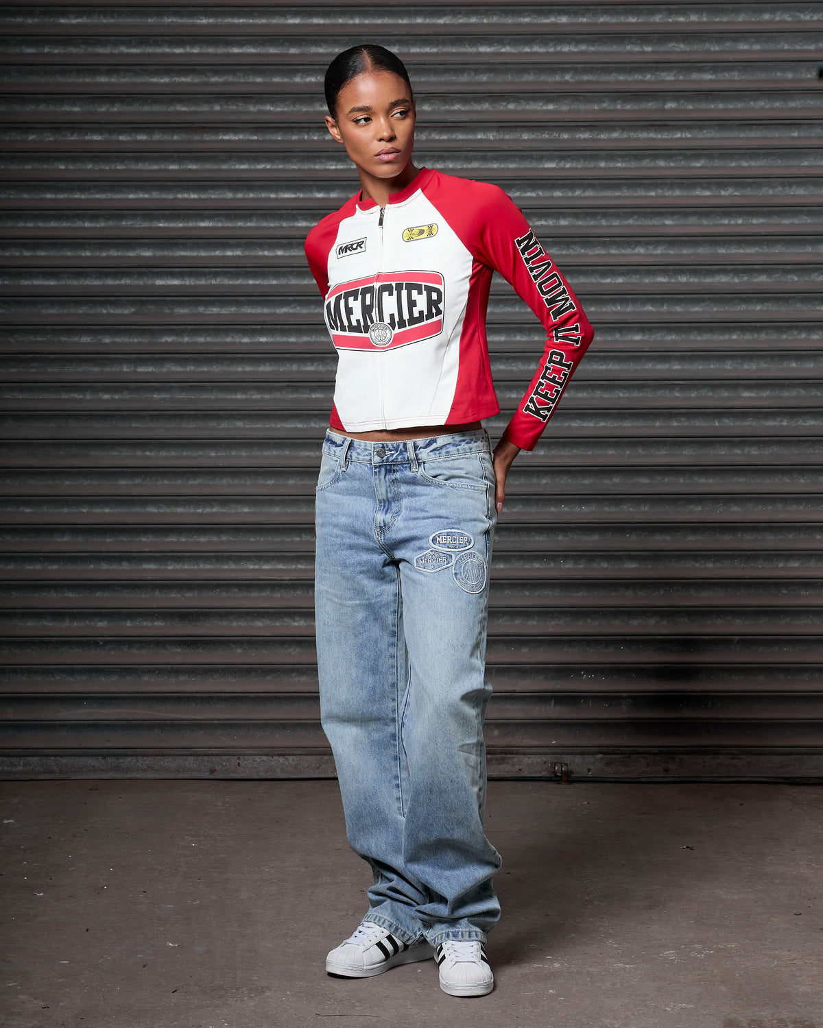Womens Zip Racer Top Red, image 2