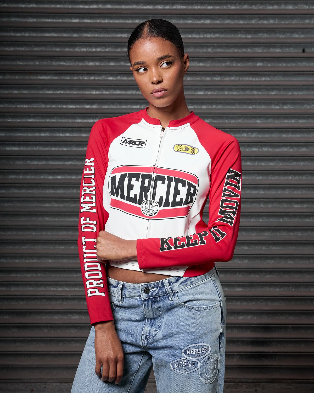 Womens Zip Racer Top Red, image 1