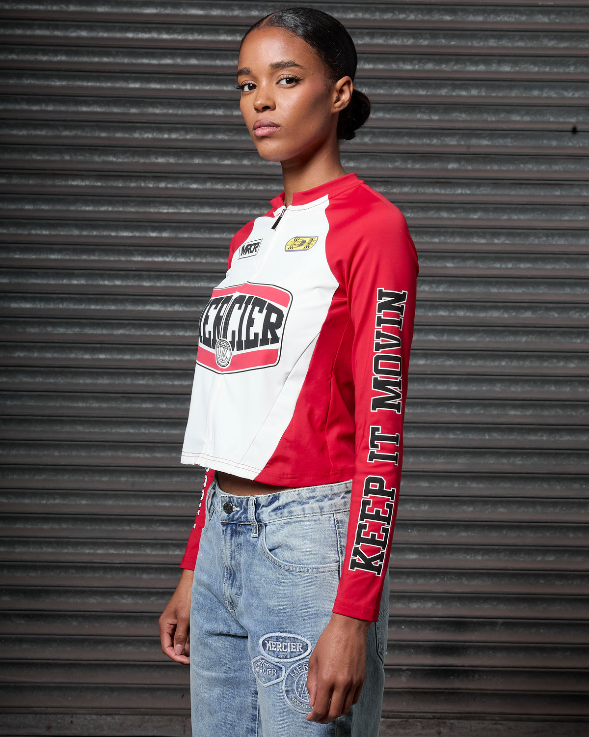 Womens Zip Racer Top Red, image 5