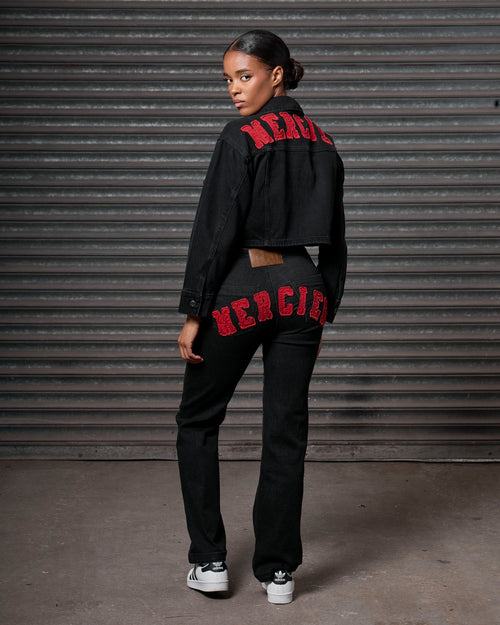 Womens Highwaist Denim Jean Black Red