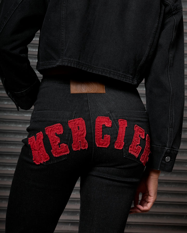 Womens Highwaist Denim Jean Black Red