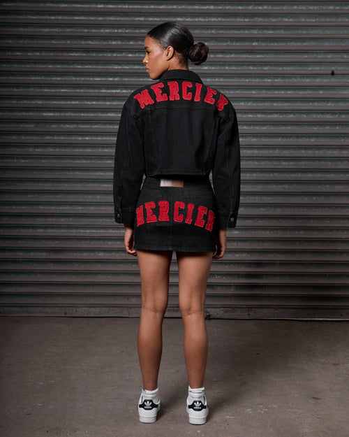 Womens Denim Mini Skirt Black Red