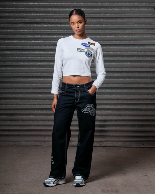 Womens OG Denim Stitch Badge Jeans Dark Blue