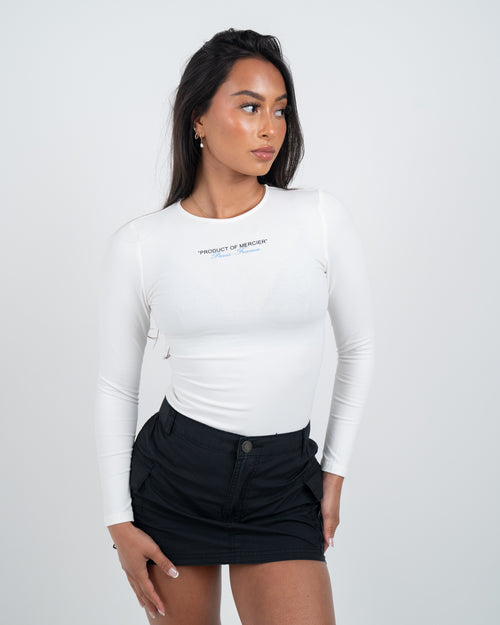 Womens White Blue Product Of Mercier Bodysuit