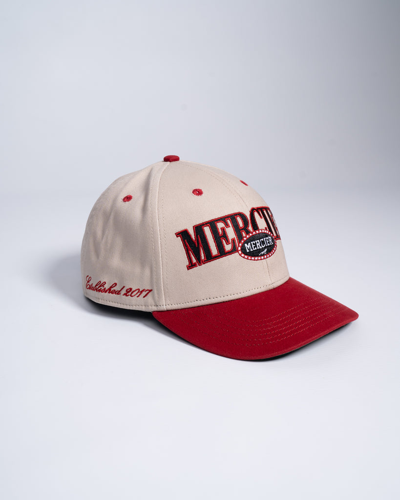 mercier red beige mercier snapback cap