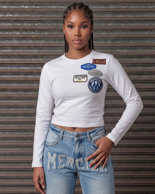 Women's OG Badge LS Fitted Tshirt White