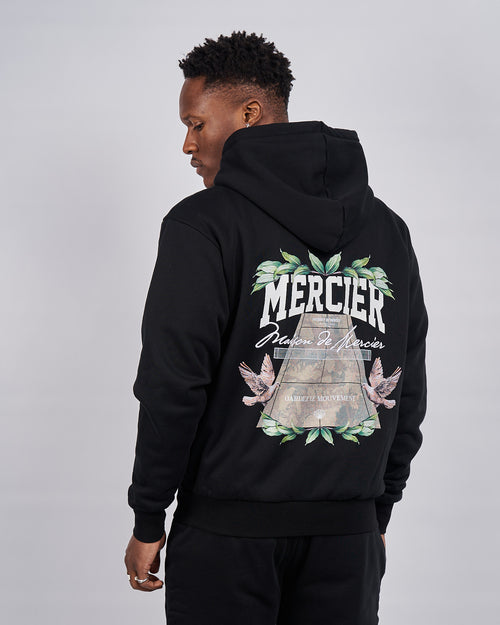 Schwarzer botanischer Hoodie mit Reiß verschluss